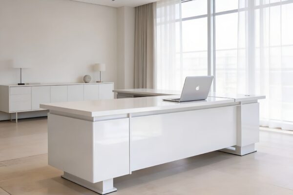 White Industrial Desk with Return