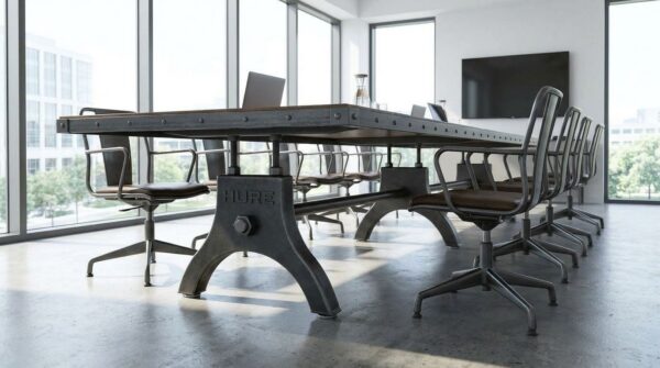 Hure industrial boardroom table in a glass-walled boardroom