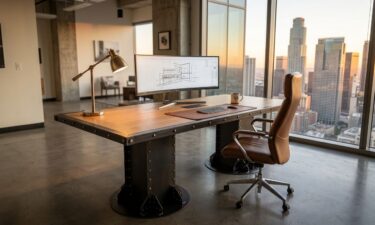 I Beam Executive Desk with Oak Top in Los Angeles office
