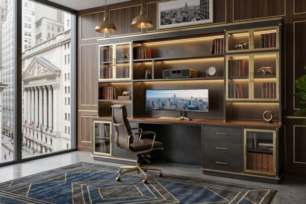 Industrial Entertainment Center with Brass Accents 2