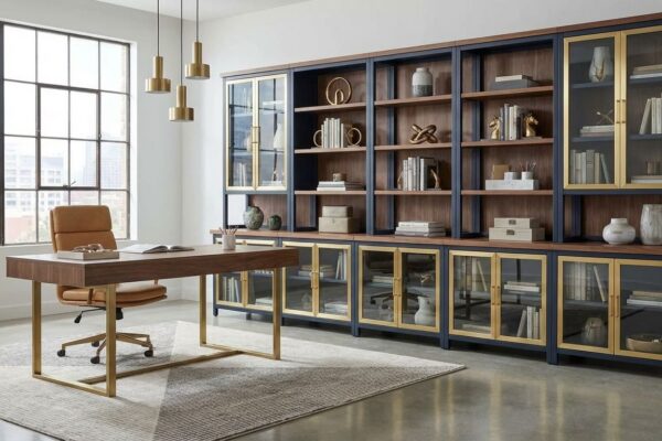 Industrial Entertainment Center with Brass Accents 9