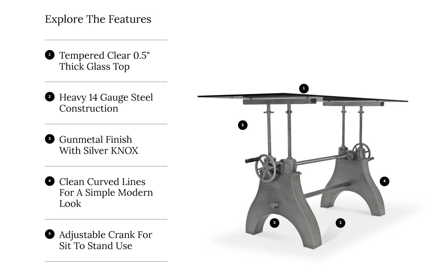 Asian-manufactured copy of the Vintage Industrial Hure crank table — inferior cast iron crank table base mechanism