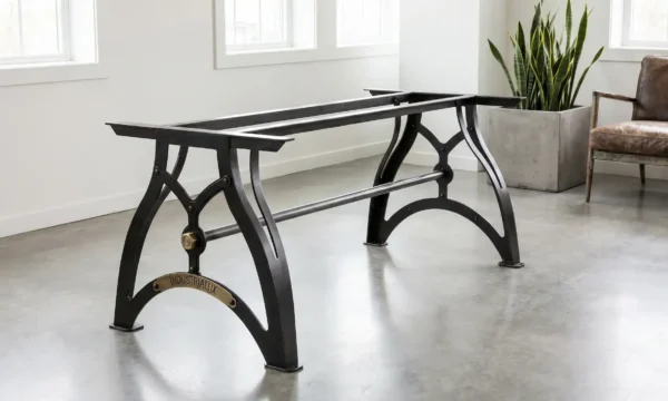 IndustriaLux Arched Steel Table Base with Solid Brass Hardware in Modern Room