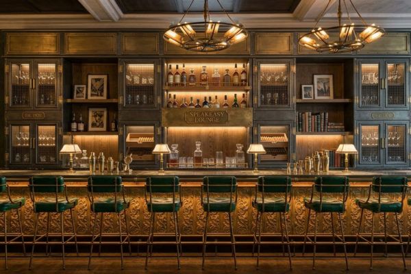 Moody Bar with Speakeasy Lounge Wall Unit