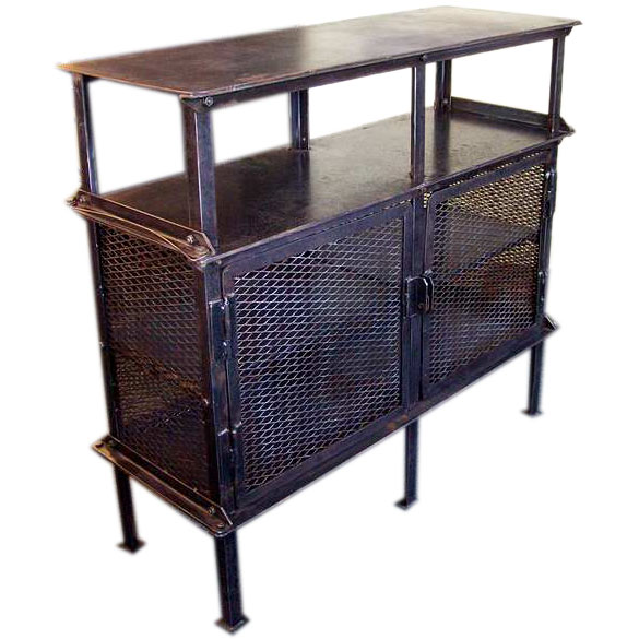 French SNCF railway industrial cabinet — early 1900s steel construction with angle iron molding and latch hardware