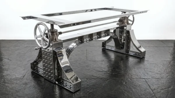 Polished Stainless Steel Bronx Crank Table: Luminous Brutalism - Image 15